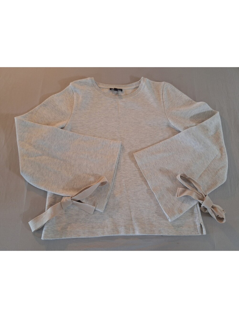 J Crew Sweatshirt Women S Light Gray Ribbon Bow Flared Sleeve Crew Neck Pullover